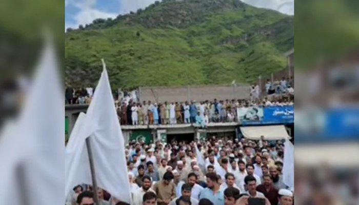 People attend a demonstration in Swat demanding restoration of peace in this image released on August 17, 2024. — Screengrab via Facebook/@mukhtarkhanesapzai