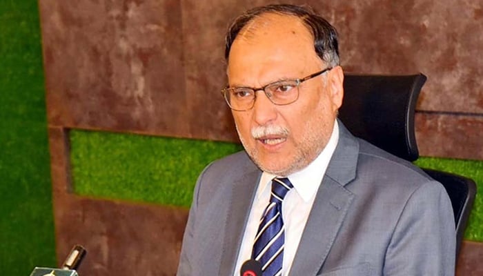 Federal Minister for Planning and Development Professor Ahsan Iqbal addresses a press conference in Islamabad on August 30, 2022. — PPI