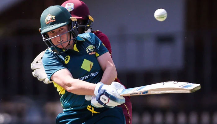 Australias Alyssa Healy hits a boundary during the womens T20 international cricket match in Sydney on October 1, 2023. — AFP