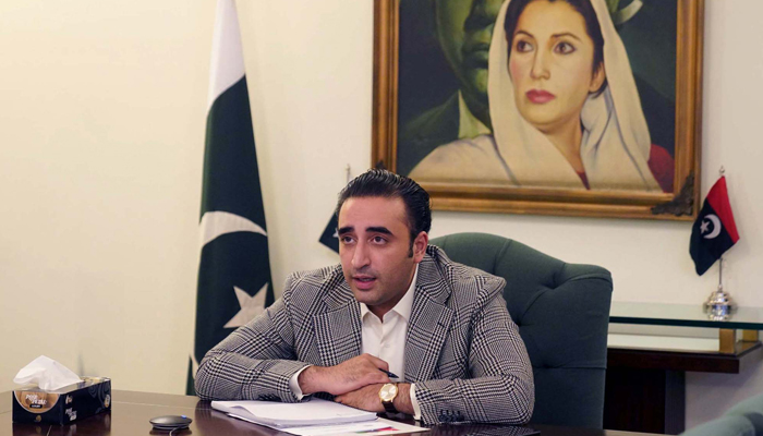 Pakistan Peoples Party Chairman Bilawal Bhutto Zardari chairs a video link meeting of the irrigation departments of Sindh and Balochistan held at Bilawal House in Karachi on August 20, 2024. — PPI