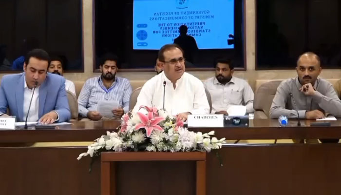 National Assembly Standing Committee on Communications Chairman Aijaz Hussain Jakhrani chairs a meeting at the Parliament House on August 20, 2024. — Screengrab via Facebook/Mir Aijaz Hussain Jakhrani