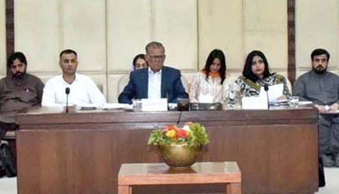 Senator Syed Masroor Ahsan, Chairman Senate Standing Committee on National Food Security and Research presides over a meeting of the committee at Parliament House on August 20, 2024. — APP