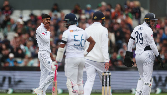 Englands Shoaib Bashir celebrates after taking the lbw wicket of Sri Lankas Dinesh Chandimal on August 21, 2024. — Reuters