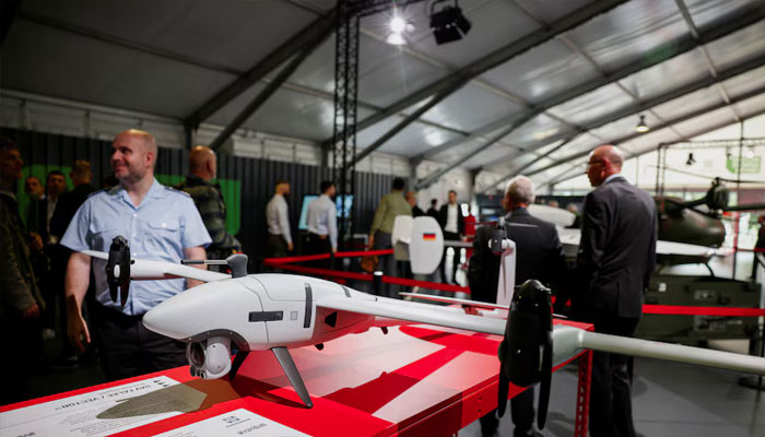 A Quantum-Systems Falke/Vector drone is displayed at the International Aerospace Exhibition ILA on the opening day at Schoenefeld Airport in Berlin, Germany June 5, 2024. — Reuters