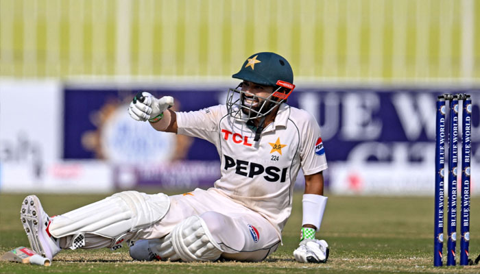 Pakistan´s Mohammad Rizwan reacts during the second day of first Test cricket match between Pakistan and Bangladesh at the Rawalpindi Cricket Stadium in Rawalpindi on August 22, 2024.— AFP