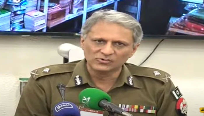 Punjab Inspector General Police (IGP) Dr Usman Anwar speaking during a press conference in Lahore on August 28, 2023. — YouTube screengrab/GeoNews