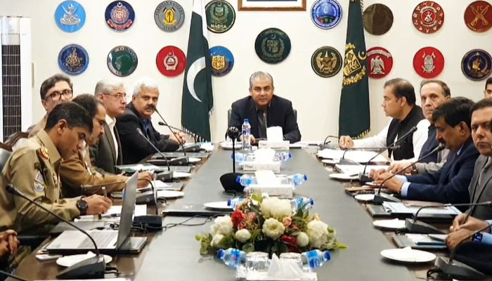 Interior Minister Mohsin Naqvi presides over a high-level meeting in Islamabad on August 22, 2024. — APP