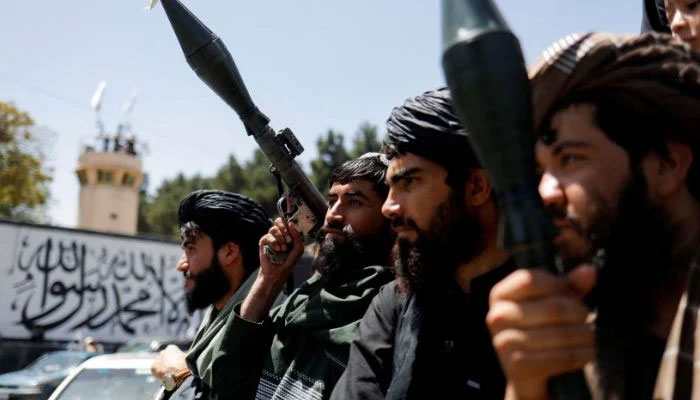 Taliban fighters celebrate on the second anniversary of the fall of Kabul on a street near the US embassy in Kabul, Afghanistan on August 15, 2023. — Reuters