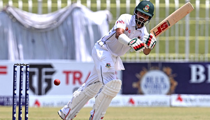 Bangladesh´s Shadman Islam plays a shot during the third day of first Test cricket match between Pakistan and Bangladesh at the Rawalpindi Cricket Stadium on August 23, 2024. — AFP