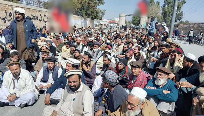 A representational image showing people protesting in Waziristan on March 4, 2024. — X/@NDM_Official