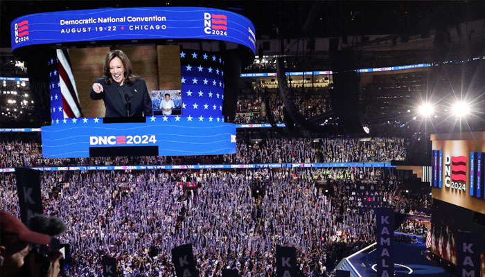 Democratic presidential nominee and US Vice President Kamala Harris takes the stage on Day 4 of the Democratic National Convention (DNC) at the United Center in Chicago, Illinois, US, August 22, 2024. —Reuters