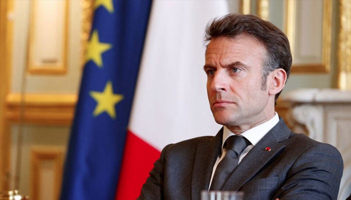 French President Emmanuel Macron attends a meeting with the leaders of the French Employers association (MEDEF), the CPME and the Union of local businesses, after he signed into law the pension reform raising the retirement age, at the Elysee Palace in Paris, France, April 18, 2023. — Reuters