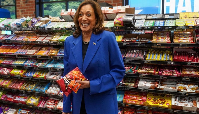 US Vice President Kamala Harris shops for snacks at a service station in Pennsylvania on her way to the convention. —Reuters