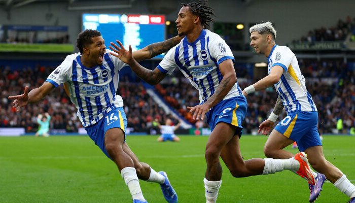 Brighton & Hove Albion’s Joao Pedro celebrates scoring their second goal.—Reuters