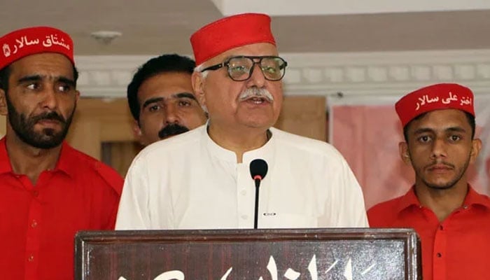 Awami National Party (ANP) provincial President Mian Iftikhar Hussain addresses an event at Bacha Khan Markaz on June 10, 2024. — Facebook/Awami National Party