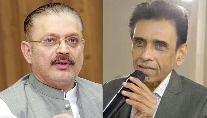 Sindh Information Minister Sharjeel Inam Memon (left) Federal Education Minister Dr Khalid Maqbool Siddiqui (right) seen in this image. — PPI/Facebook/@MQM.Pakistan/file