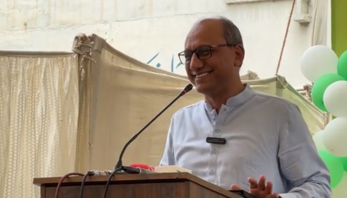 Sindh Local Government Minister Saeed Ghani talks on the occasion of inauguration of the Al-Badar campus, school of the non-profit Green Crescent Trust (GCT) in the Sharifabad on August 24, 2024. — Facebook/@SaeedGhaniPPP