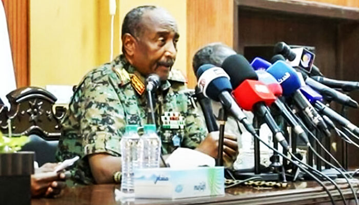 This handout image posted on the Sudanese Armed Forces facebook page on August 24, 2024, shows army chief General Abdel Fattah al-Burhan addressing a press conference. — AFP