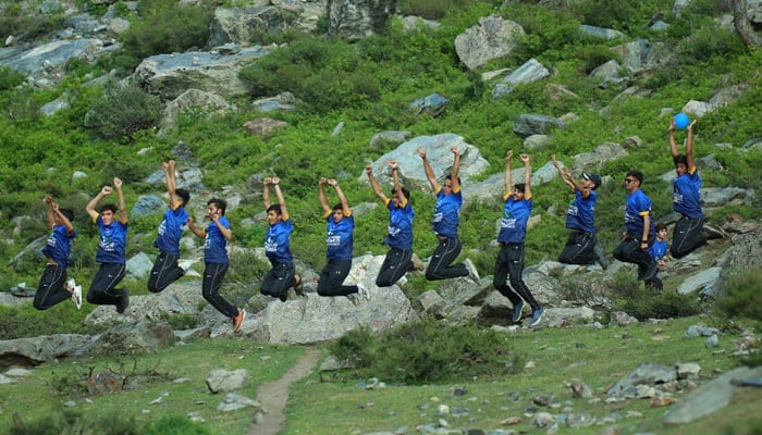 Arranged by the Khyber Pakhtunkhwa Culture and Tourism Authority (KPCTA) and Ayesha Foundation in 12 children who came to Three-day summer camp are jumping in the air. — July 11, 2024. — Facebook/@kptourism