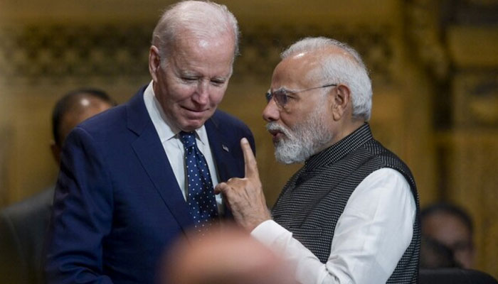 Indian PM Narendra Modi (left) interacts with US President Joe Biden in this undated image. — Reuters/File