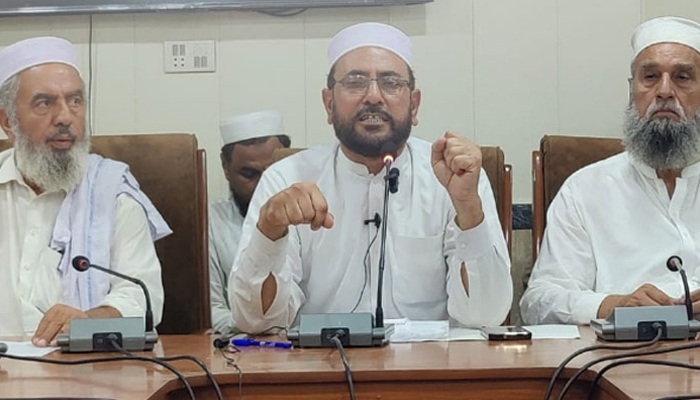 Jamaat-e-Islami Mardan chapter leader Ghulam Rasool addresses a news conference at the Mardan Press Club on July 8, 2024. — Facebook/@jimardan