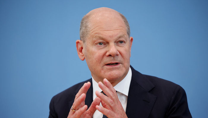 German Chancellor Olaf Scholz of the Social Democratic Party SPD speaks during a joint news conference with Economy Minister Robert Habeck of the Greens and Finance Minister Christian Lindner of the Liberal Party FDP after agreeing on the 2025 budget in Berlin, Germany, July 5, 2024. — Reuters