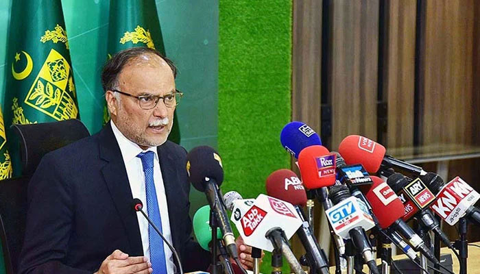 Federal Minister for Planning, Development and Special Initiative Ahsan Iqbal addressing a press conference. — APP/File