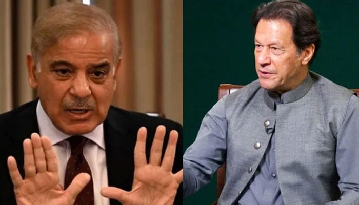 Prime Minister Shahbaz Sharif (left) and PTI founder Imran Khan (right). — AFP/X/file