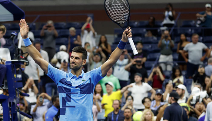 Novak Djokovic (SRB) celebrates after his match against Radu Albot (MDA)(not pictured) in a mens singles match on day one of the 2024 US Open tennis tournament at USTA Billie Jean King National Tennis Center.— Reuters