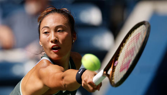 Chinas Qinwen Zheng in action during her first round match against Amanda Anisimova of the US.— Reuters