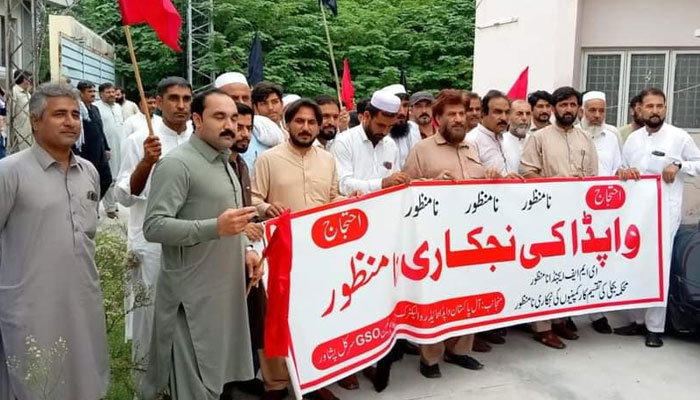 Electricity workers observed Demand Day against privatisation of  profitable electricity companies on August 27, 2024. — Facebook/Qaiser Iqbal