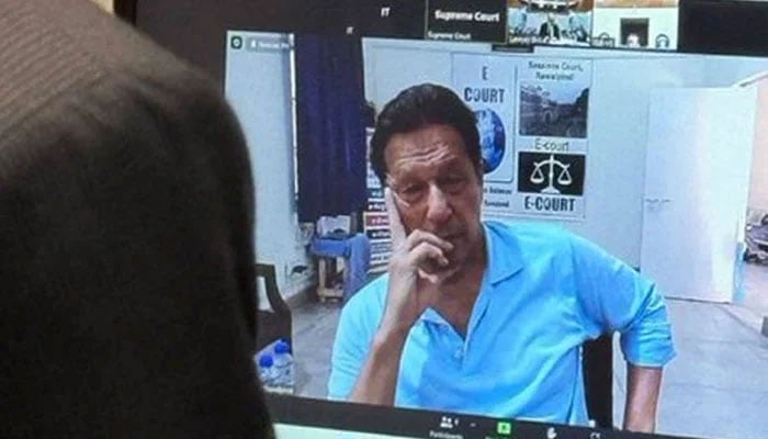 Image released by Pakistan Tehreek-e-Insaf (PTI) shows former prime minister Imran Khan during his virtual appearance in a Supreme Court case on May 16, 2024. — PTI