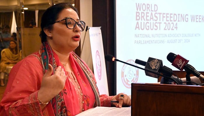 Coordinator to Prime Minister on Climate Change Romina Khurshid Alam addressing at the National Nutrition Advocacy Dialogue with Parliamentarians in relation to World Breastfeeding Awareness Week on August 28, 2024. — INP