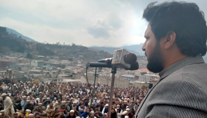 Political worker Saeed Ahmed Malkal is expressing his views to the participants in Battagram district. — Facebook/Saeed Ahmad Malkal/File