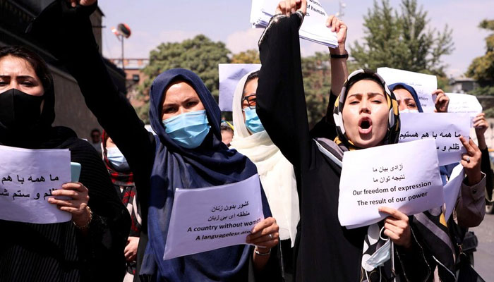 Afghan womens rights defenders and civil activists protest in in Kabul, Afghanistan. — Reuters/File