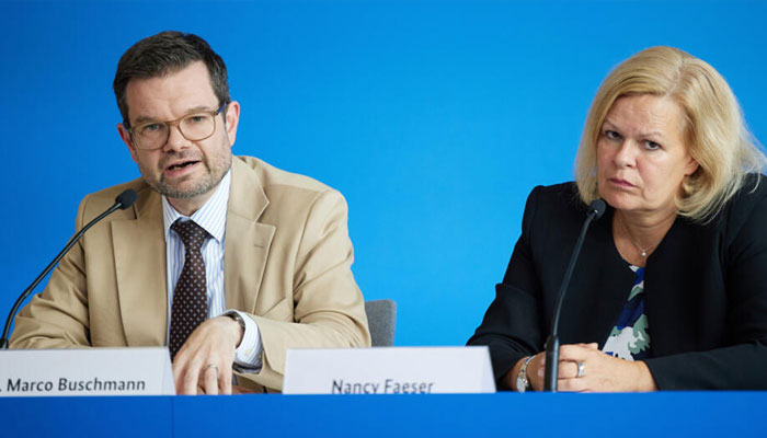 German Justice Minister Marco Buschmann and German Interior Minister Nancy Faeser present the security package, including tougher knife laws, in Berlin. — AFP