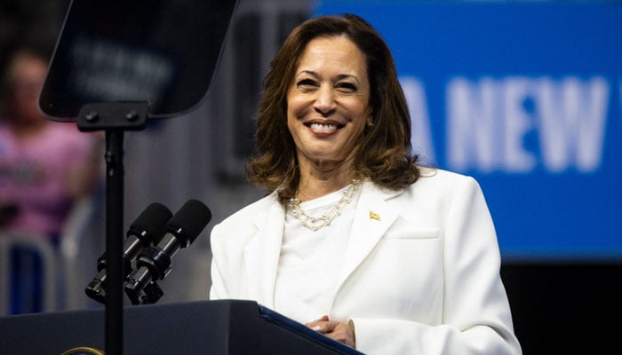 Democratic presidential candidate US Vice President Kamala Harris speaks at a campaign rally at Enmarket Arena during a two-day campaign bus tour in Savannah, Georgia, on August 29, 2024.— AFP