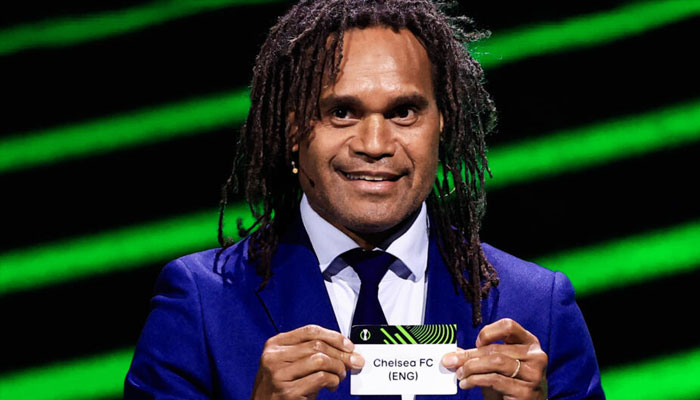 Former France player Christian Karembeu produces Chelseas name during Fridays UEFA Conference League draw. — AFP/file