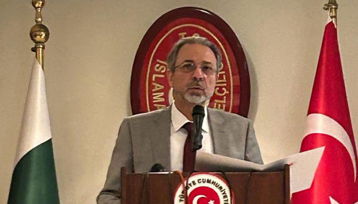 This undated photo shows Turkish Ambassador to Pakistan Mehmet Pacaci addresses an event. — Radio Pakistan/File