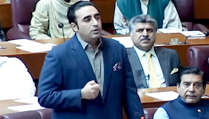 PPP Chairman Bilawal Bhutto-Zardari speaks on the floor of the National Assembly, on June 25, 2024. — Screengrab/GeoNews