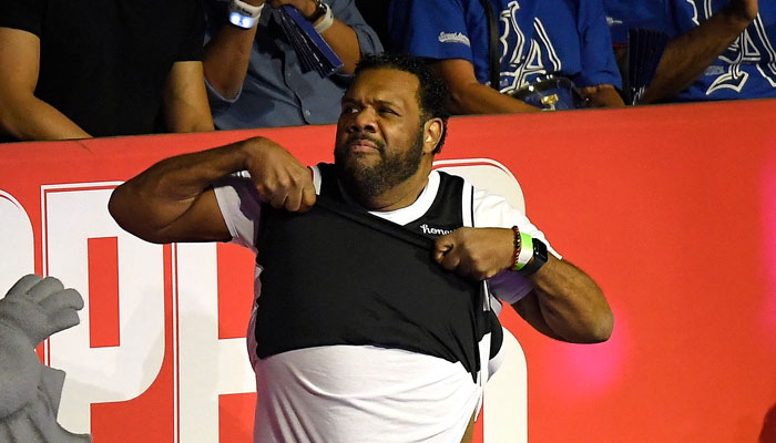 US Rapper Fatman Scoop (late) performs during a time out in the second half in game four of the Western Conference Finals between the Phoenix Suns and the LA Clippers in Los Angeles, California on June 26, 2021. — AFP