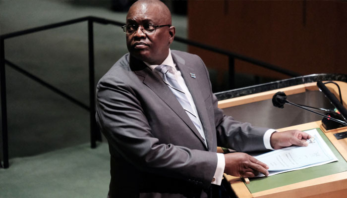 Botswanas President Mokgweetsi Eric Keabetswe Masisi speaks during the 76th session of the United Nations General Assembly at the UN headquarters in New York, US, September 23, 2021. — Reuters