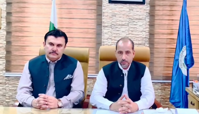 Prosecution Officers Welfare Association General Secretary Javed Ali Mohmand (right) Prosecution Officers Welfare Association President Sangeen Khan (left) seen in this image on September 2, 2024. — Screengrab/Facebook/@malik.taj.16