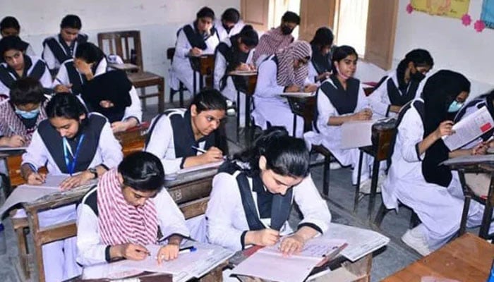 A representational image showing students pictured during annual board exams at a government college. — APP/File