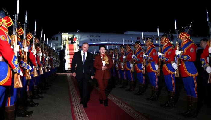 Russian President Vladimir Putin takes part in a welcoming ceremony upon his arrival at an airport in Ulaanbaatar, Mongolia on September 2, 2024. — Reuters