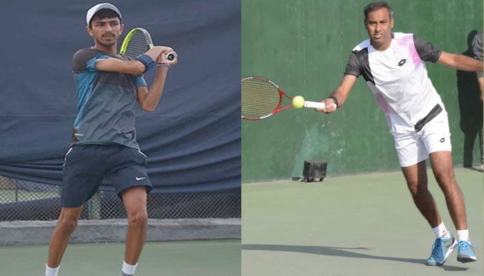 Tennis players Aqeel Khan (right) and Muhammad Shoaib.— Facebook/Pakistan Tennis Federation/file