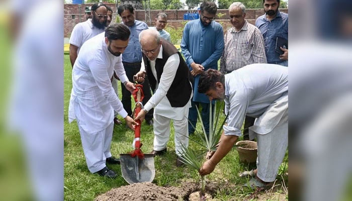 VC Punjab University Prof Dr Khalid Mahmood inaugurates a tree plantation drive in this image on July 20, 2024. — PU website