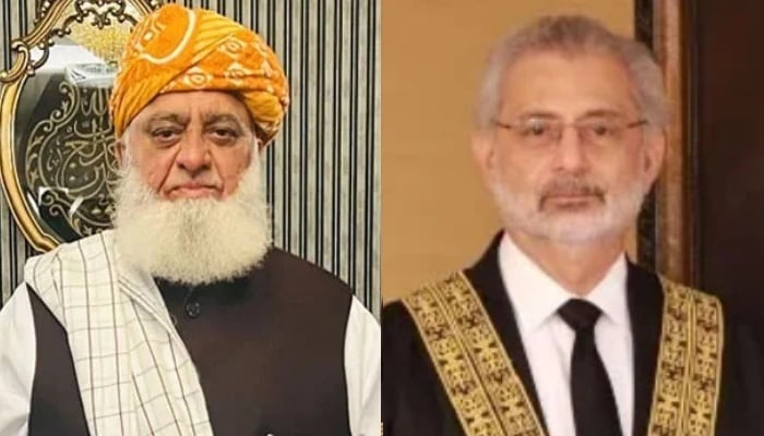 A combo showing JUI-F chief Maulana Fazlur Rehman (left) and CJP Qazi Faez Isa. — Facebook/Maulana Fazl ur Rehman/Supreme Court Website/File