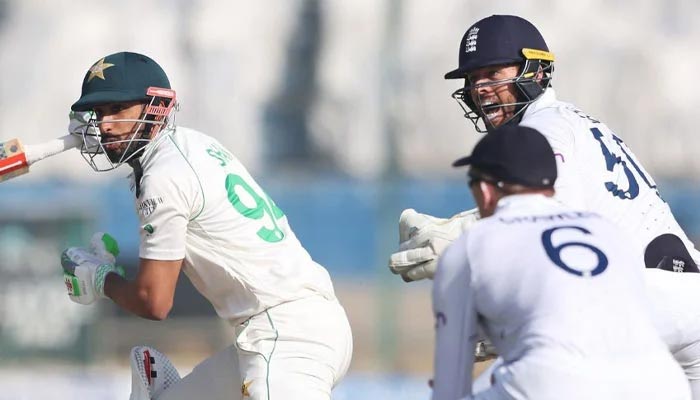 Pakistans Shan Masood (left) plays a shot during a test match with England. — AFP/File