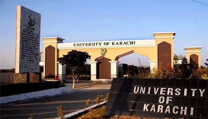 The University of Karachi entry gate. — APP/File